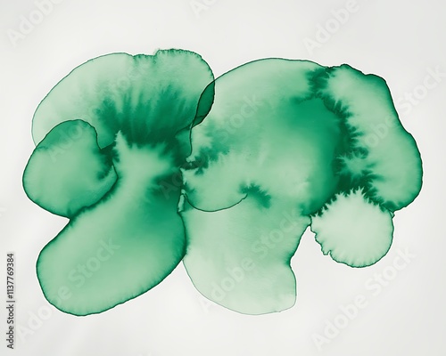 A vibrant green watercolor stain on a white background, showcasing soft, irregular, and flowing shapes, abstract watercolor hand painted background, abstract watercolor hand drawn, abstract watercolor