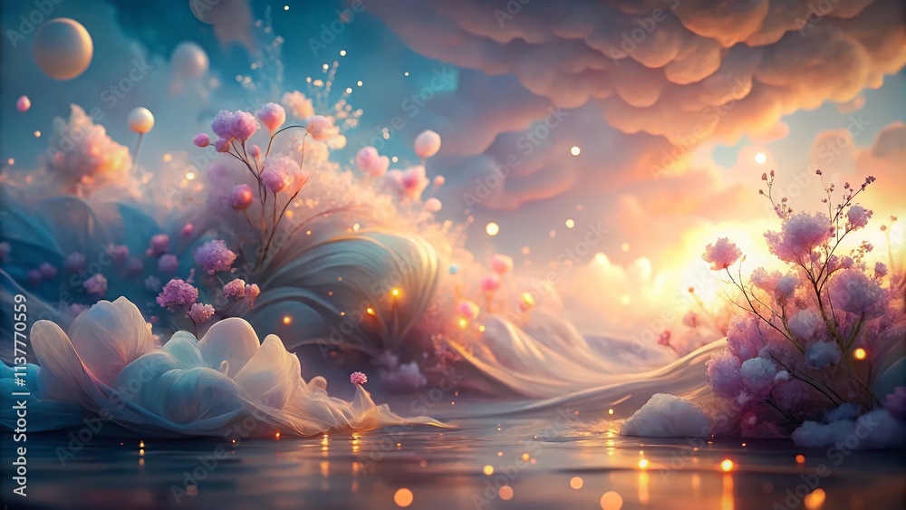 Obraz premium Pastel Abstract Dreamscape: Ethereal Soft Hues, Whimsical Shapes, Dreamlike Atmosphere, Artistic Background