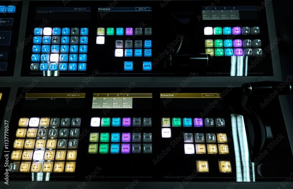 Fototapeta premium Top view of video switcher in television and broadcast system.