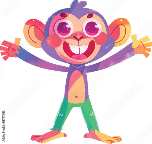 illustration of a cheerful, vibrant-colored monkey, perfect for a children's theme