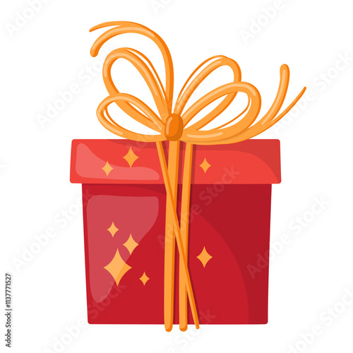 Red gift box illustration in cartoone style. Flat vector illustration isolated on white background.