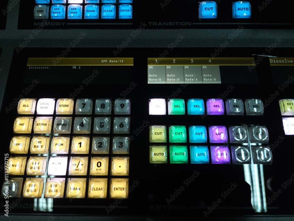 Fototapeta premium Top view of video switcher in television and broadcast system.