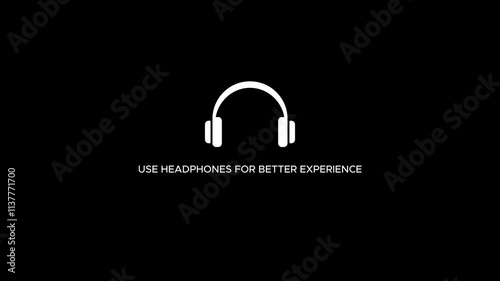 4K Animation of use headphones for better experience icon on black background. 4K resolution animation suggests using headphones for a better experience stock video