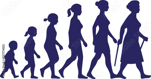 Women growing up Children to elders silhouette vector illustration on white background