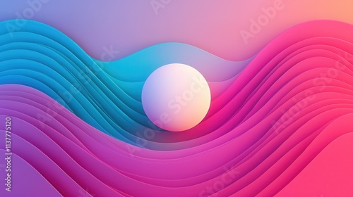 Colorful Abstract Energy Field with Converging Streams and Sphere in Vibrant Waves Ideal for Modern Designs and Digital Art