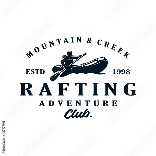 rafting adventure vintage logo design vector template illustration