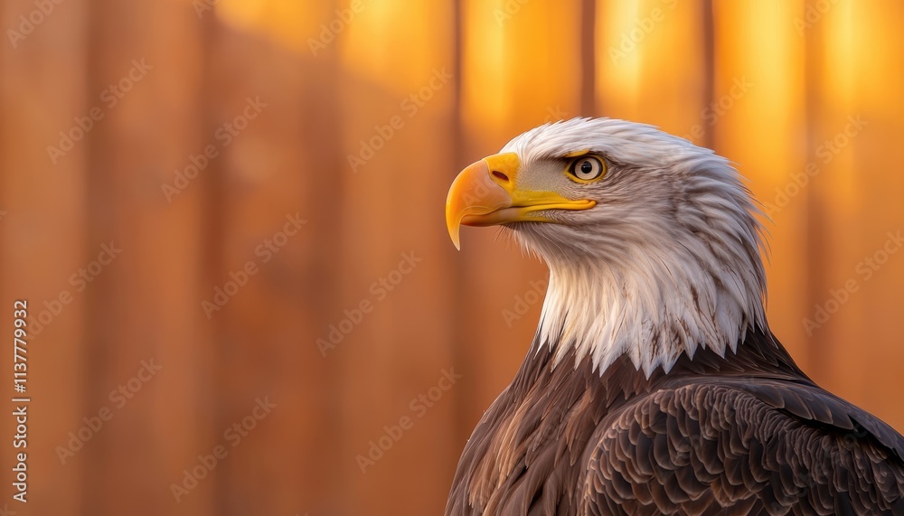 Obraz premium Close-up of a proud bald eagle with the vibrant American flag in the background symbolizing resilience, liberty, and national pride