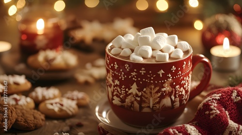 Wallpaper Mural A Cup of Hot Chocolate Topped with Marshmallows and Surrounded by Cookies and Candles Torontodigital.ca