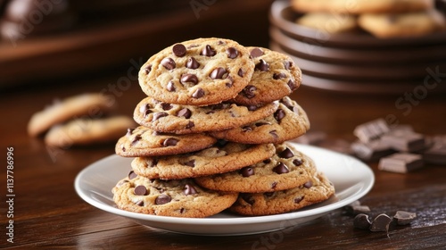 Stacked chocolate chip cookies. Generative AI