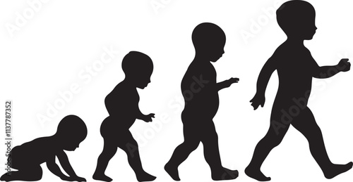 Collection of Boy growing up silhouette vector illustration with white background