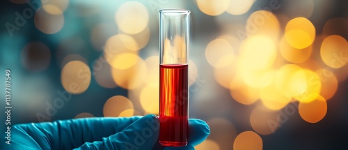 Doctor holding a bloodfilled test tube, with a backdrop of medical technology and innovation, showcasing advancements in health care, space for text photo