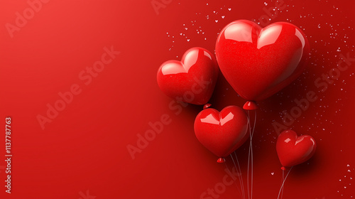 A group of vibrant red heart-shaped balloons cluster together, presenting a lively and joyful design that symbolizes love, affection, and festive celebration.