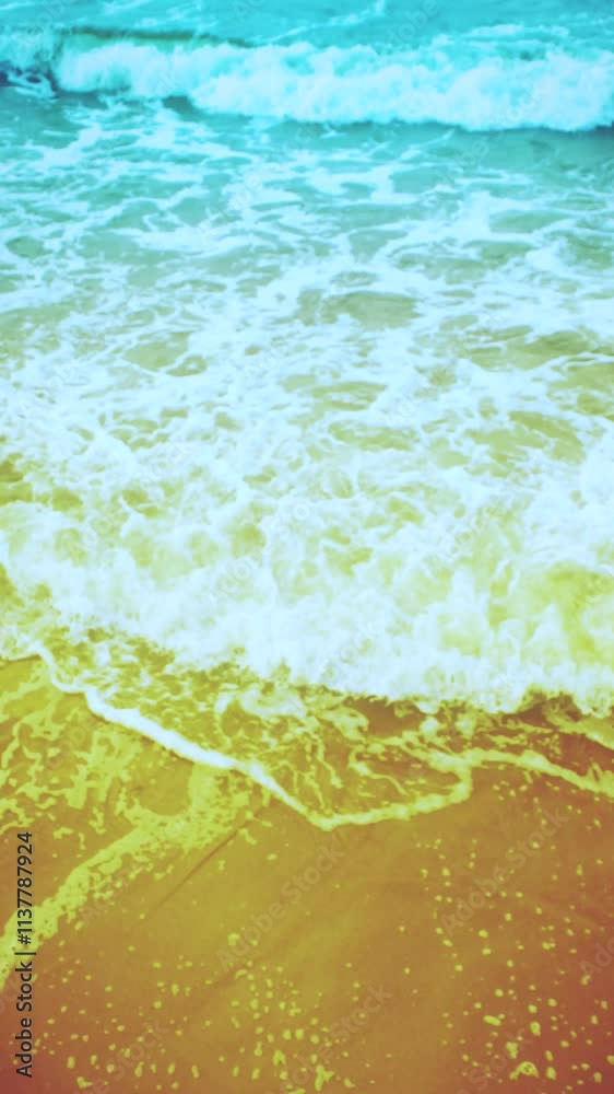 Transparent waves slowly roll onto the beach. Close-up of clean sand with sea water. Toned background with empty space on the theme of summer holidays and travel. Transparent waves slowly roll onto the beach. Close-up of clean sand with sea water. Toned background with empty space on the theme of summer holidays and travel.