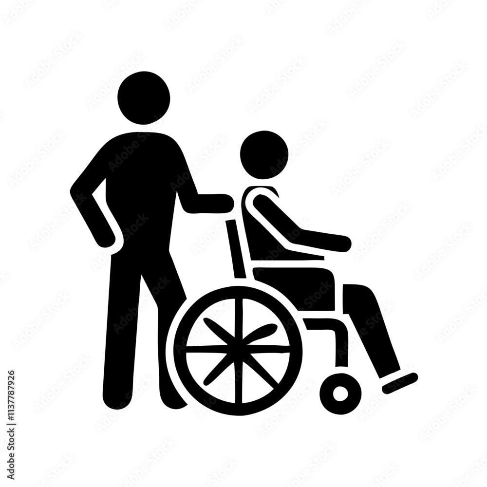 Wheelchair and Caregiver Vector Icon for Accessibility. Wheelchair and Caregiver Vector Icon for Accessibility.