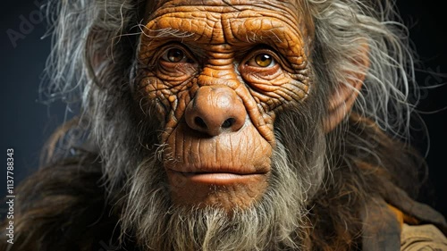 Realistic depiction of early human ancestor highlighting facial features