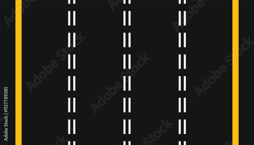 Road asphalt top view. road with yellow and white line of traffic lane. road top view. flat vector street. highway or roadway background. tarmac background