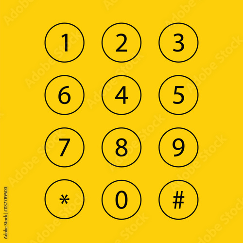 Typography set of round 1-9 numbers. bullet point. circle number font icon. pins numbered 1 to 10. mobile dial pad