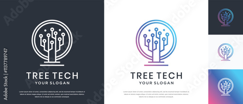 Tree technology logo design. Technology tree logo template. Technology logo symbol icon