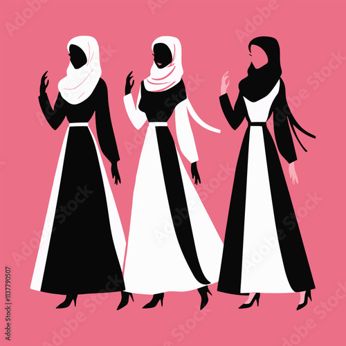 Silhouette Abaya Muslim hijab dress vector illustration