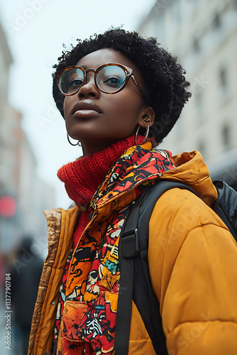 Lifestyle Portrait of a Young African American Woman on the Street photo