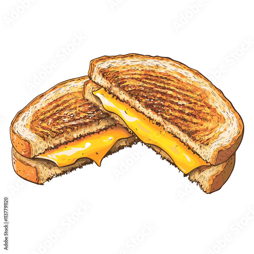 Grilled cheese sandwich toast bread toastie melt vector white background melted cheesy stretch pull