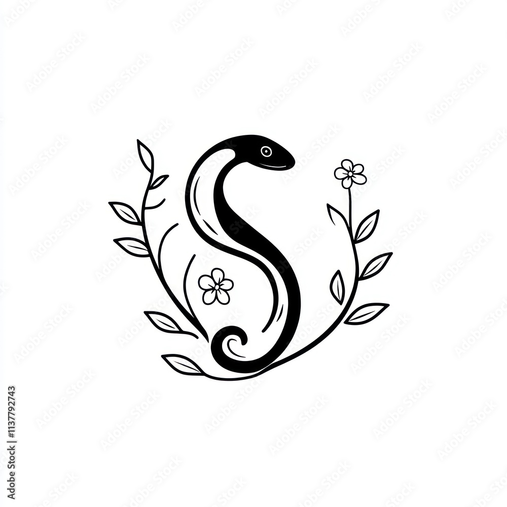Fototapeta premium Floral snake letter S design.