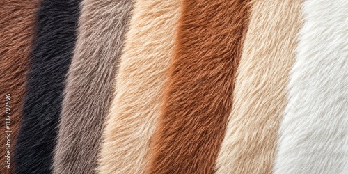 Striped pattern of diverse cowhide textures in earthy tones. photo