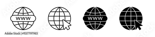 Web icon set. Click to go to website symbol. Globe with arrow. Vector illustration. 