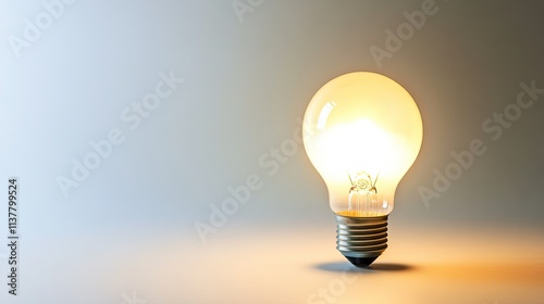 A glowing white LED bulb with a soft halo of light, isolated on a perfectly white background
