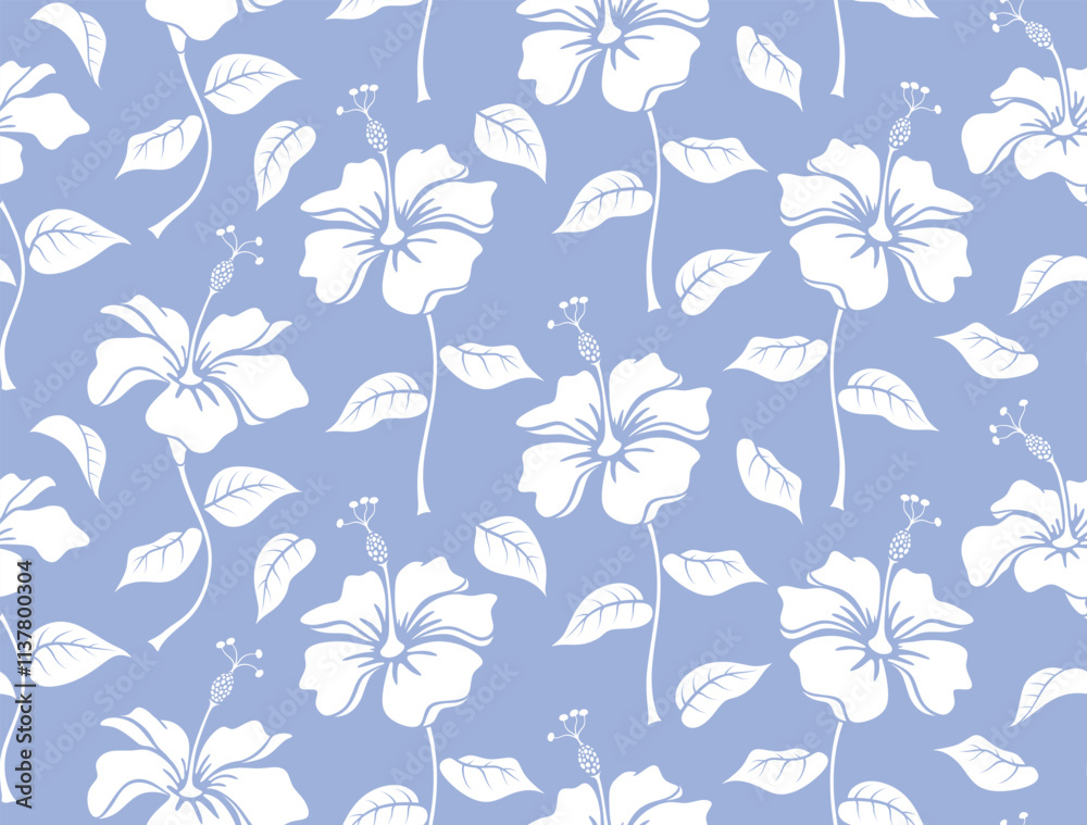 Fototapeta premium Aloha hibiscus flower Hawaiian tropical seamless pattern.