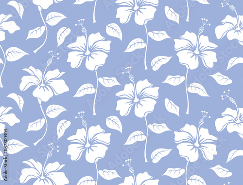 Aloha hibiscus flower Hawaiian tropical seamless pattern.