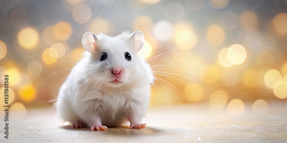 Fototapeta premium Russian White Hamster Photo: Fluffy Pet, Cute Rodent, Small Animal, White Hamster Pictures, Adorable Hamster Images, High-Resolution, Close-Up, Animal Photography