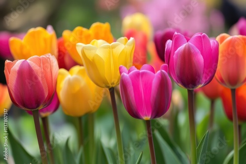 Brightly colored tulips bloom in a vibrant spring garden showcasing nature's beauty