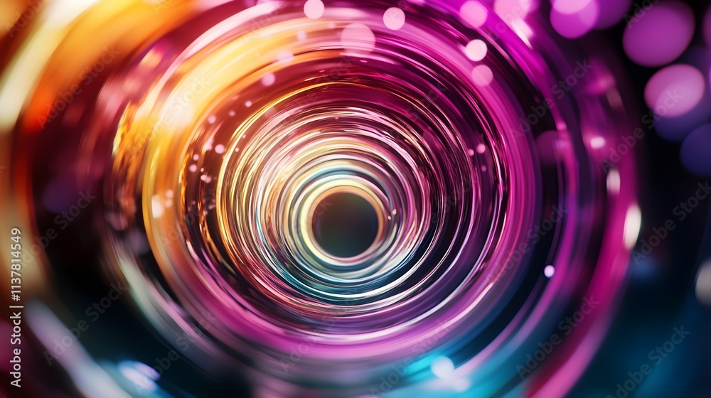 Obraz premium A dynamic spiral pattern in vivid rainbow colors, creating a hypnotic, futuristic vibe.