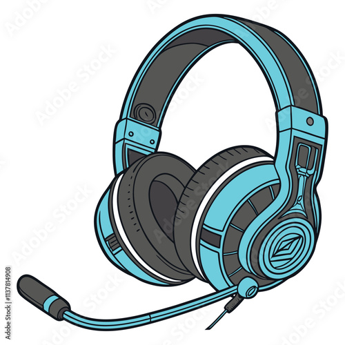 Vector Gaming Headphones .Customer service or gamer headset. Headphone with microphone. Vector graphic illustration. Isolated white background headphones, ai generated