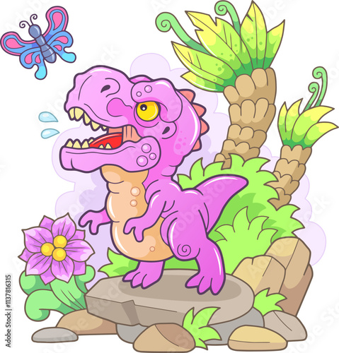 little cute prehistoric dinosaur tyrannosaurus