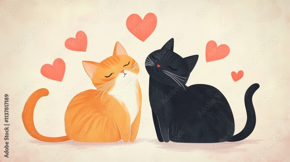 Fototapeta premium Two cats in love. Valentine's day background