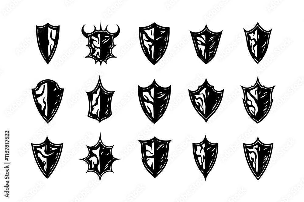 Obraz premium Set of Black Shield Silhouettes