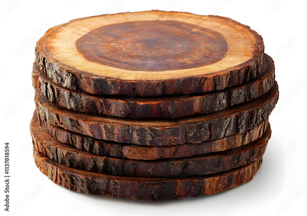 Fototapeta premium Stacked Wooden Tree Round Slices Coaster Set