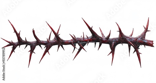 A dark red thorny branch isolated on white background photo