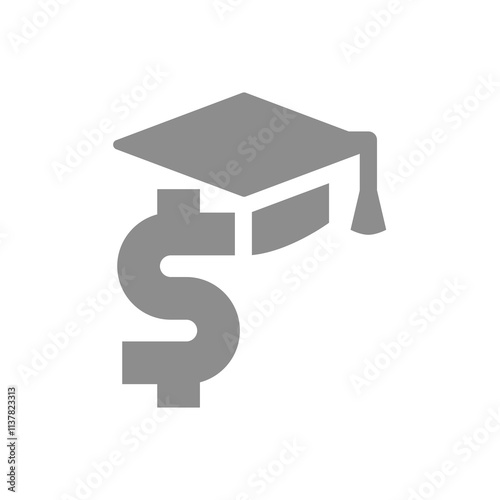 Student loan or education fee for university degree. Graduation cap and dollar vector icon.