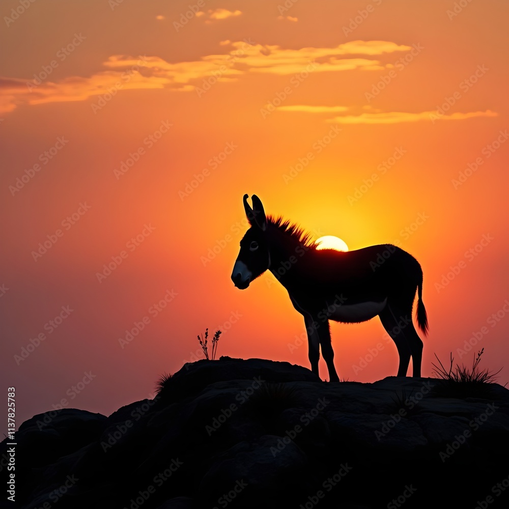 Donkey silhouette at sunset Donkey silhouette at sunset