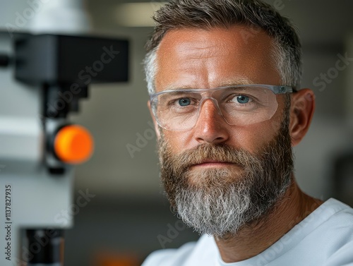 material science concept. A researcher conducting scratch resistance tests on a diamond-like carbon DLC coating photo