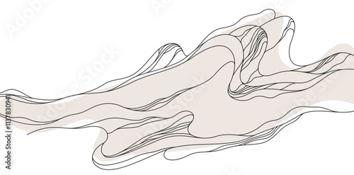 Abstract landscape illustration in oriental Asian style, minimal and simple japaneese background with smooth lines runny like water or hills shapes.