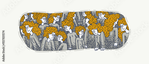 Illustration of a good and comfortable society, vector drawing of group of positive people living in one cultural environment.