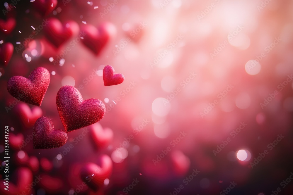 Red Hearts Falling Softly Against a Romantic Background Red Hearts Falling Softly Against a Romantic Background
