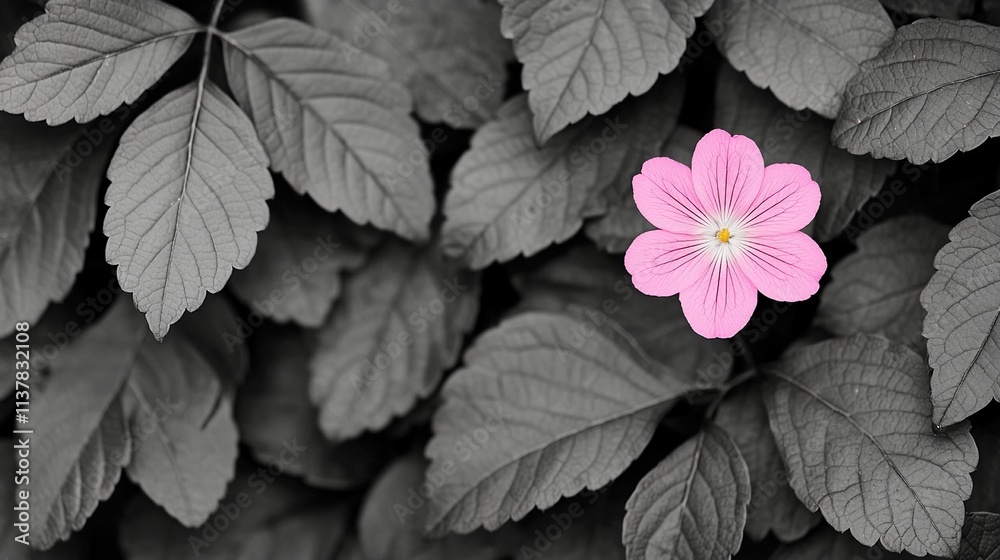Detecting anomalies in nature with contrasting vibrant flowers among monochrome leaves in a serene forest setting Detecting anomalies in nature with contrasting vibrant flowers among monochrome leaves in a serene forest setting