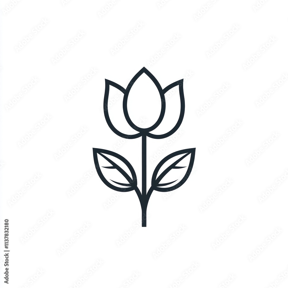 Simple line art tulip flower icon. Simple line art tulip flower icon.