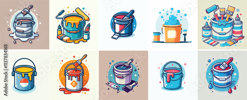 Vector set of paints with a simple and minimalist flat design style