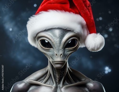 Grey Alien with Santa Hat photo